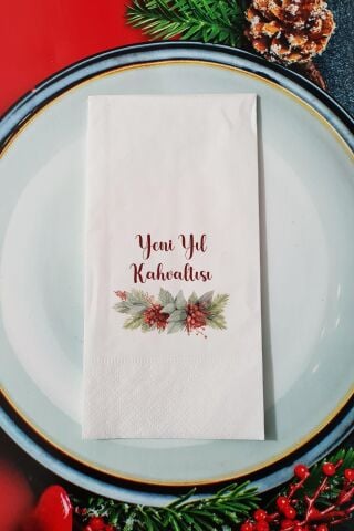 Yeni Yıl Kahvaltısı Yazılı Yılbaşı Çiçekleri Yeni Yıl Sunum Peçetesi