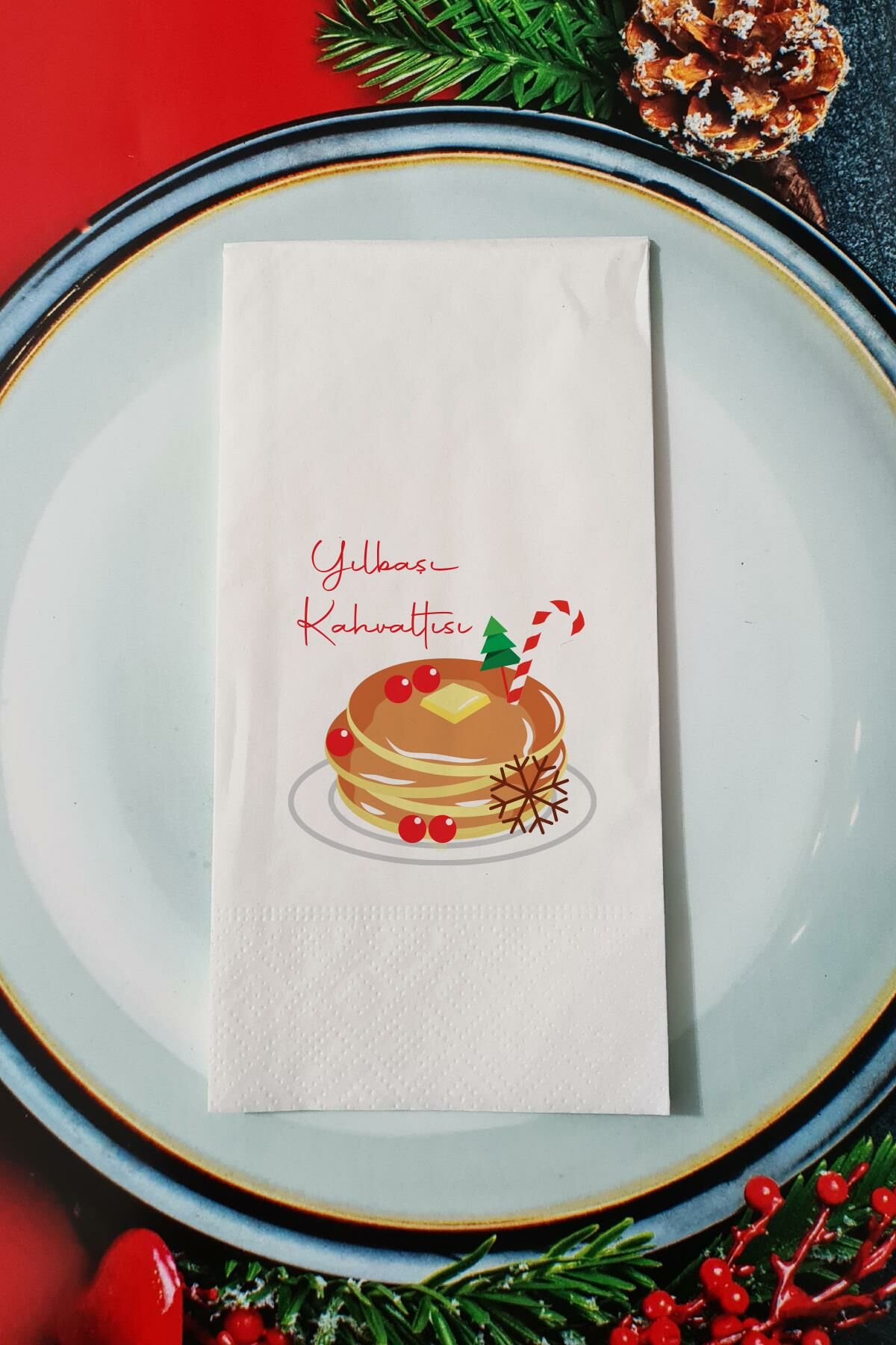 Yılbaşı Kahvaltısı Yazıl Pancake Yeni Yıl Sunum Peçetesi