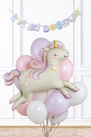 Unicorn Tema Doğum Günü Balon Seti Retro Unicorn Balon ve Bannerlı Set