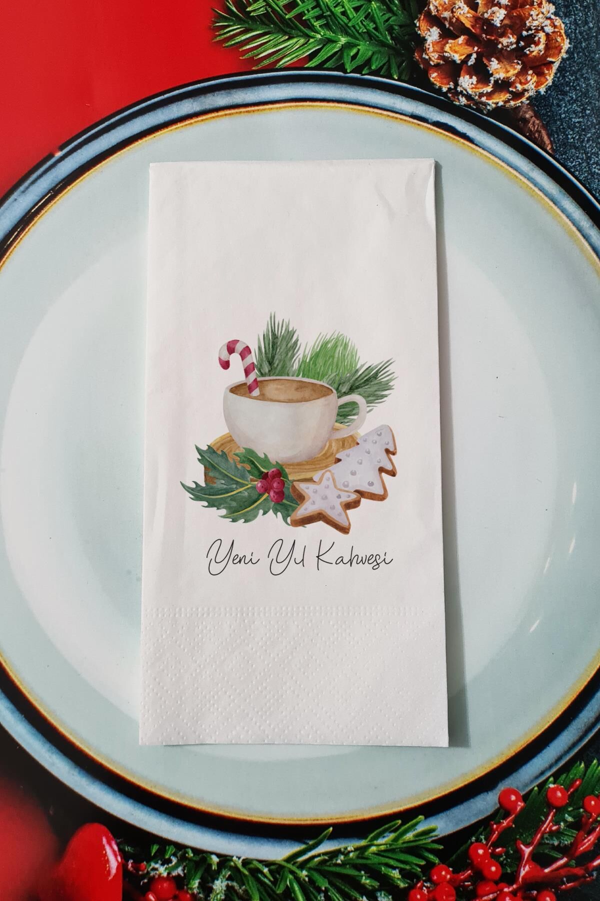 Yeni Yıl Kahvesi Yazılı Yeni Yıl Sunum Peçetesi