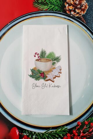 Yeni Yıl Kahvesi Yazılı Yeni Yıl Sunum Peçetesi