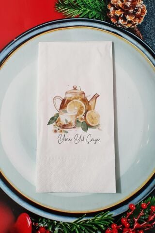 Yeni Yıl Çayı Yazılı Yeni Yıl Sunum Peçetesi