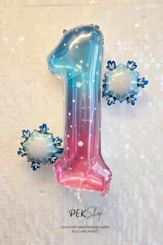Kar Taneli Yaş Balonlu Frozen Doğum Günü Balon Seti 1