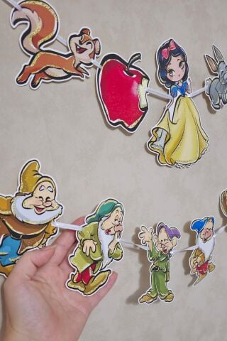 Pamuk Prenses Banner Pamuk Prenses ve Yedi Cüceler Tema Banner Duvar Süsü