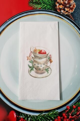 Çay Fincanları Yeni Yıl Sunum Peçetesi