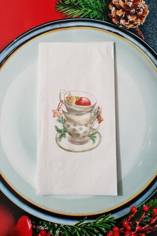 Çay Fincanları Yeni Yıl Sunum Peçetesi