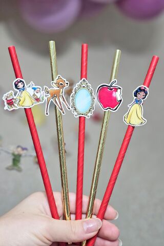 Pamuk Prenses Tema Pipet Süsleri 10lu Lüks Pipet Paketi