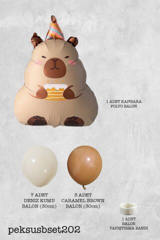 Kapibara Folyo Balon Seti Pastalı Kapibara ve Lateks Balon Zinciri