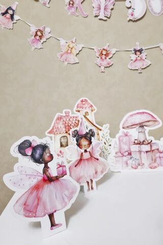 Peri Kızı Temalı Doğum Günü Süsleme Seti Banner ve Masa Üstü Panolu Balon Zinciri Seti