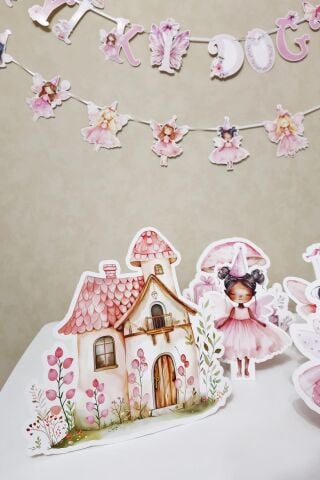 Peri Kızı Temalı Doğum Günü Süsleme Seti Banner ve Masa Üstü Panolu Balon Zinciri Seti