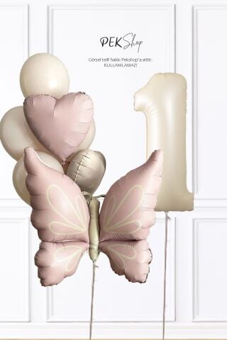 Yaş Balonlu Retro Pembe Kelebekli Doğum Günü Balon Zinciri Seti