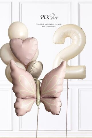 Yaş Balonlu Retro Pembe Kelebekli Doğum Günü Balon Zinciri Seti
