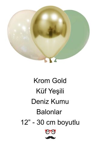 Küf Yeşili Deniz Kumu Krom Gold Konsept Renkler Doğum Günü Balon Zinciri Happy Birthday Bannerlı Mini Balon Zinciri Seti