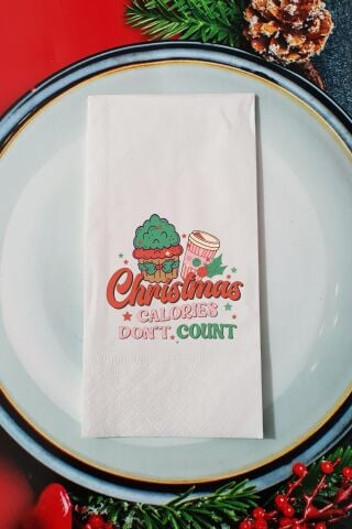 Christmas Calories Dont Count Yazılı Retro Yılbaşı - Yeni Yıl Sunum Peçetesi