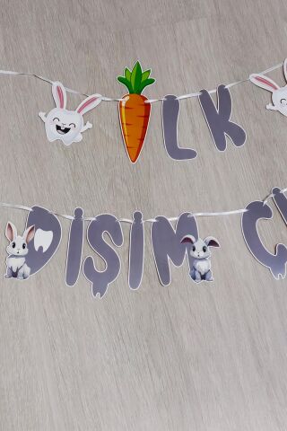 İlk Dişim Çıktı Tavşan ve Kalp Balonlu Süsleme Seti Diş Buğdayı Süsleri Bannerlı Paket