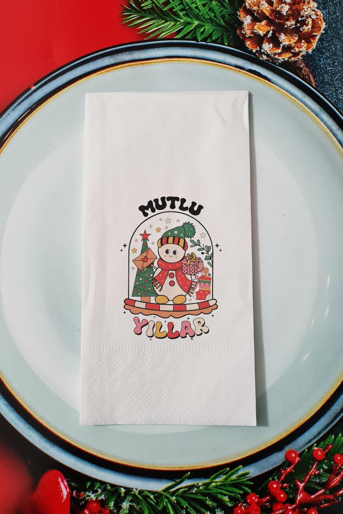 Mutlu Yıllar Yazılı Retro Yılbaşı - Yeni Yıl Sunum Peçetesi