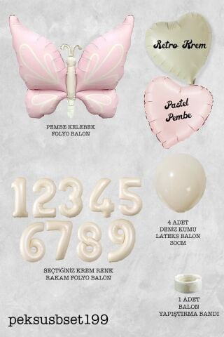 Yaş Balonlu Retro Pembe Kelebekli Doğum Günü Balon Zinciri Seti 3