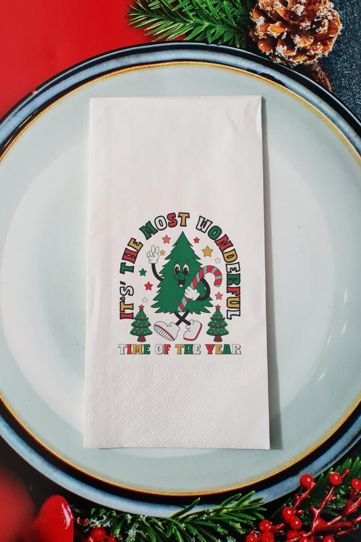 The  Most Wonderful Time Of The Year Yazılı Retro Yılbaşı - Yeni Yıl Sunum Peçetesi