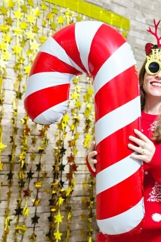 Büyük Kırmızı Beyaz Baston Şeker Folyo Balon Yılbaşı Süslemesi Büyük Baston Şeker Balon 90cm