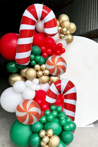 Büyük Kırmızı Beyaz Baston Şeker Folyo Balon Yılbaşı Süslemesi Büyük Baston Şeker Balon 90cm