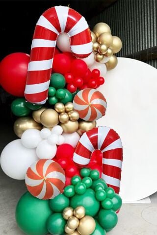 Büyük Kırmızı Beyaz Baston Şeker Folyo Balon Yılbaşı Süslemesi Büyük Baston Şeker Balon 90cm
