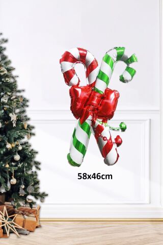 İkili Baston Şeker Folyo Balon Yılbaşı Süslemesi Yılbaşı Balonu