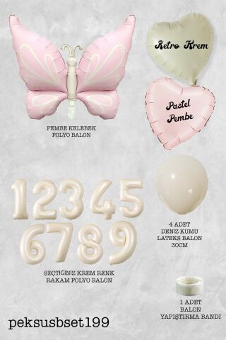 Yaş Balonlu Retro Pembe Kelebekli Doğum Günü Balon Zinciri Seti 9