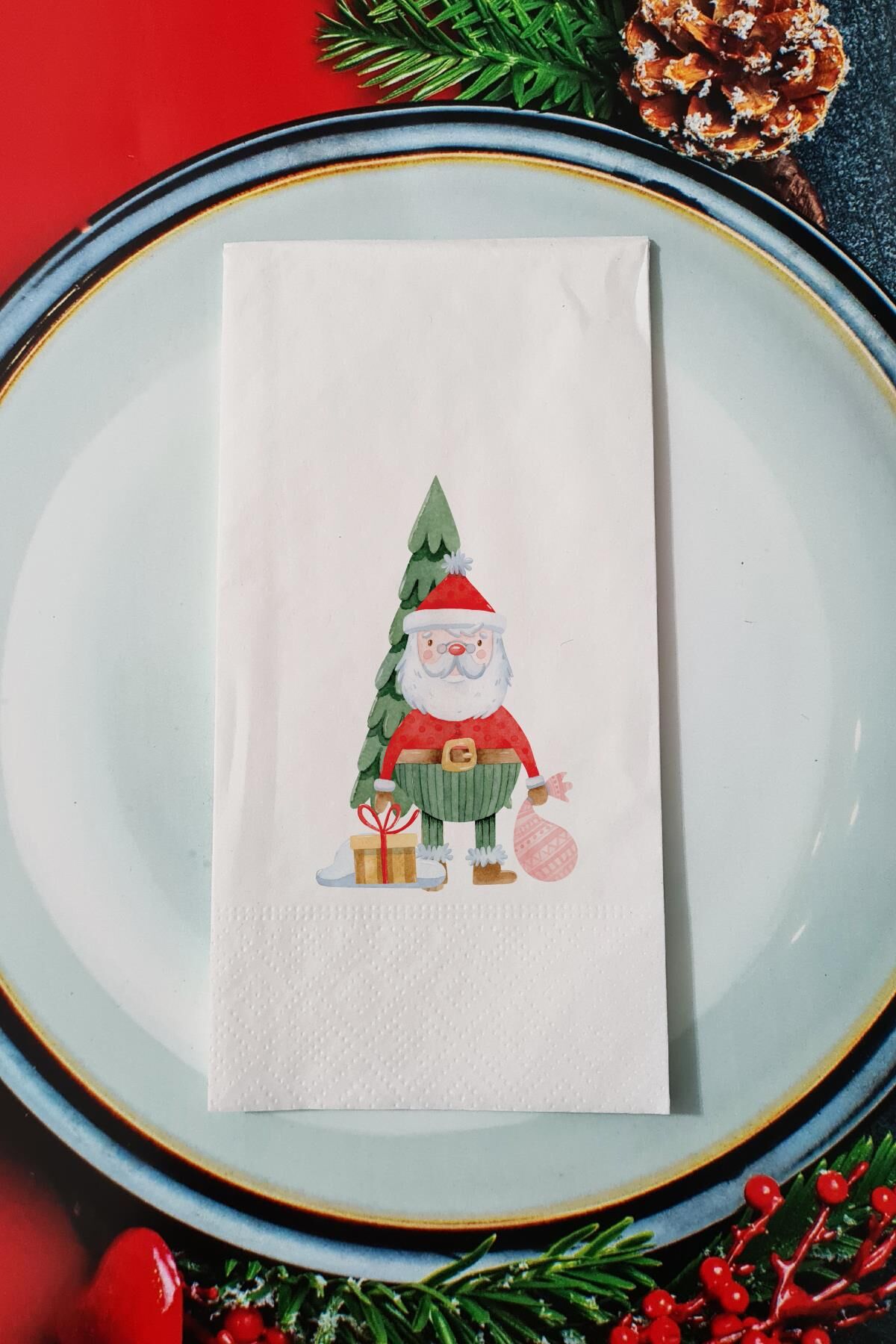 Noel Baba -  Santa Desenli Yılbaşı - Yeni Yıl Sunum Peçetesi