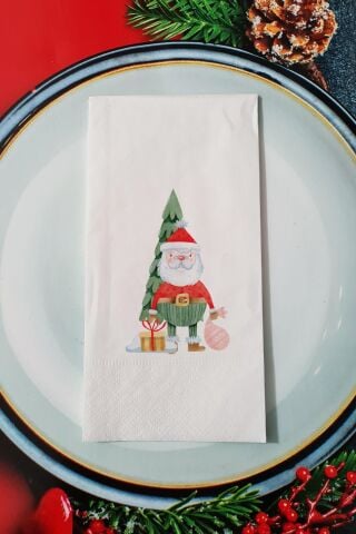 Noel Baba -  Santa Desenli Yılbaşı - Yeni Yıl Sunum Peçetesi