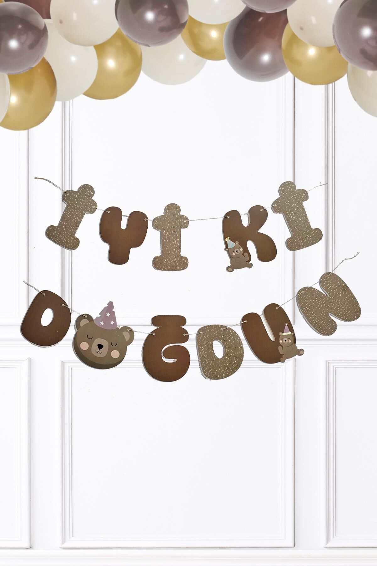 Ayıcık İyi Ki Doğdun Banner Duvar Süsü Retro Ayı Konsept Doğum Günü Parti Süsleri