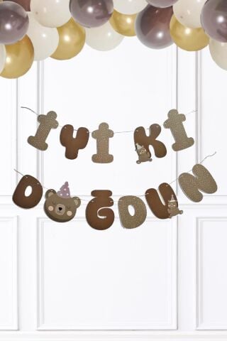 Ayıcık İyi Ki Doğdun Banner Duvar Süsü Retro Ayı Konsept Doğum Günü Parti Süsleri