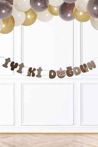 Ayıcık İyi Ki Doğdun Banner Duvar Süsü Retro Ayı Konsept Doğum Günü Parti Süsleri