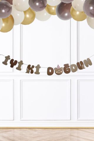 Ayıcık İyi Ki Doğdun Banner Duvar Süsü Retro Ayı Konsept Doğum Günü Parti Süsleri