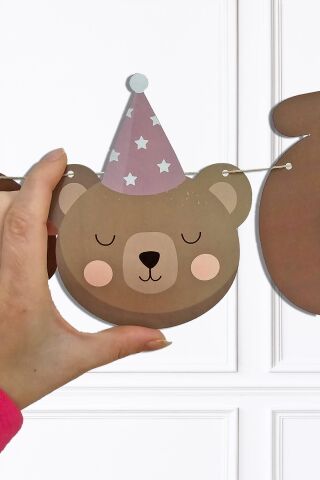 Ayıcık İyi Ki Doğdun Banner Duvar Süsü Retro Ayı Konsept Doğum Günü Parti Süsleri