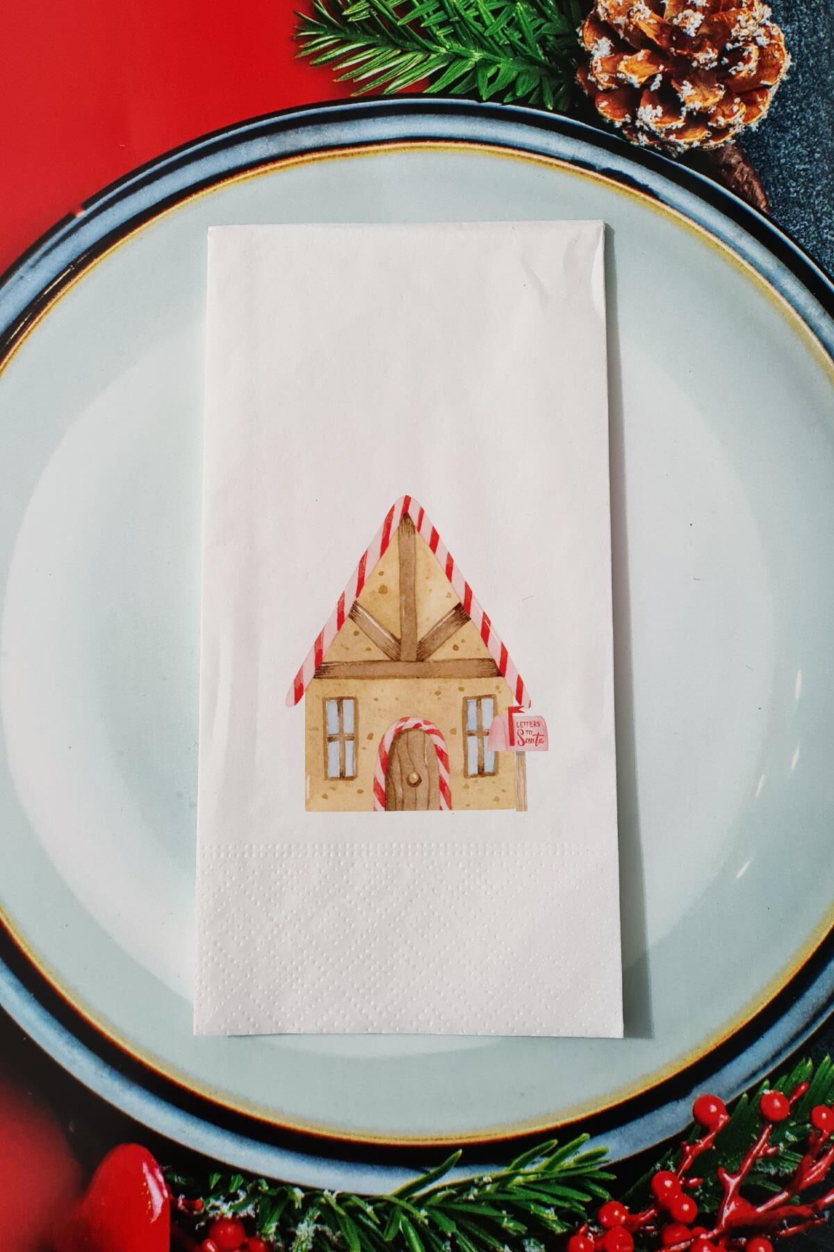 Gingerbread House Desenli Yılbaşı - Yeni Yıl Sunum Peçetesi