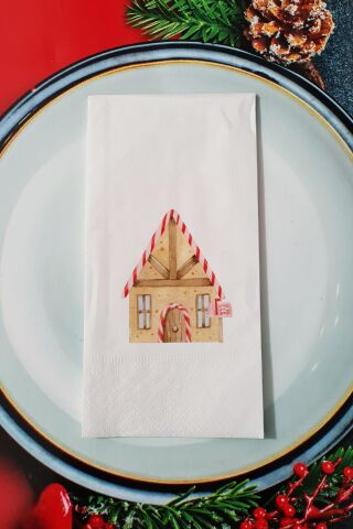 Gingerbread House Desenli Yılbaşı - Yeni Yıl Sunum Peçetesi