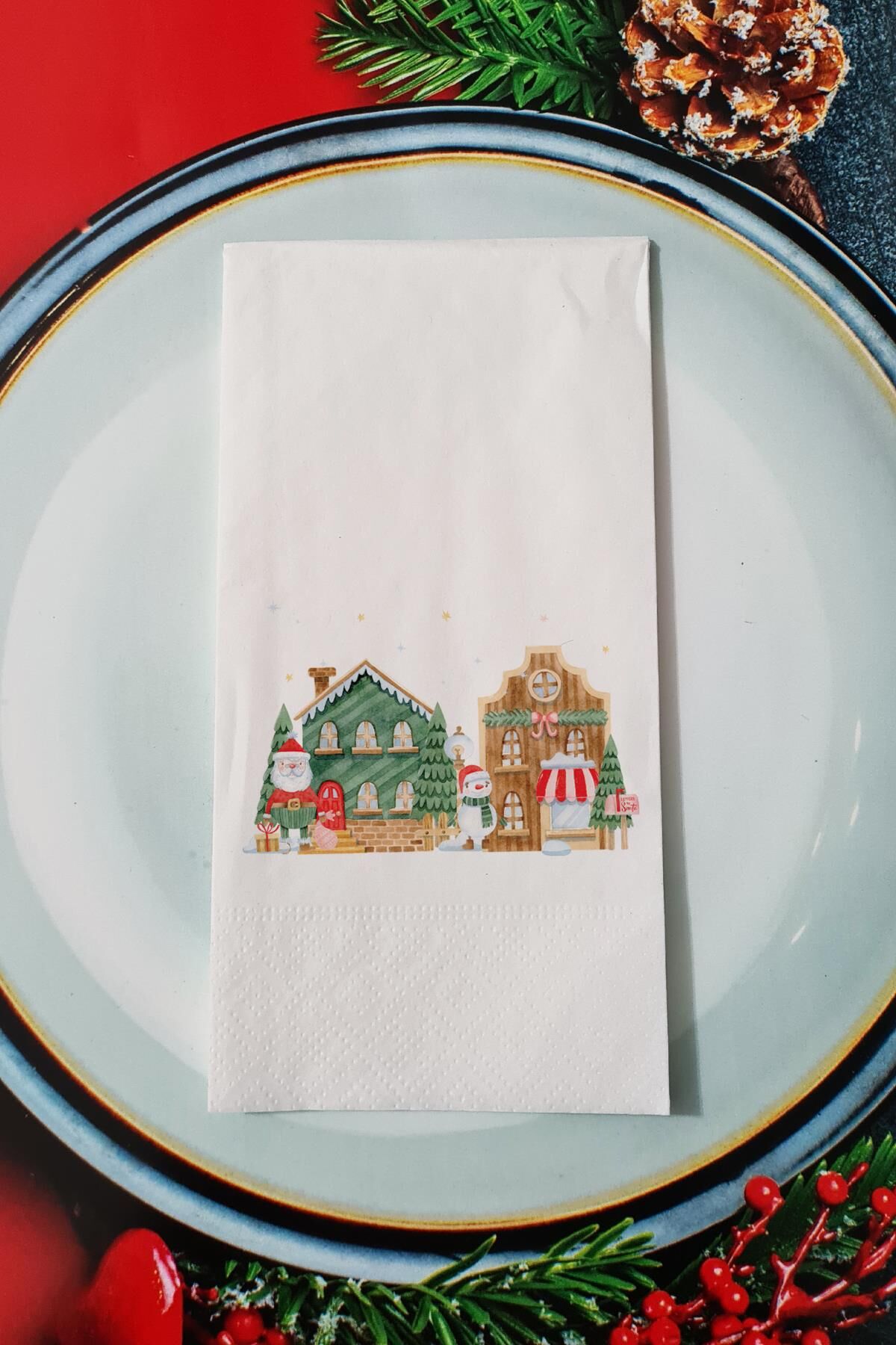 Christmas Town Desenli Yılbaşı - Yeni Yıl Sunum Peçetesi