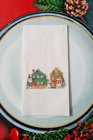 Christmas Town Desenli Yılbaşı - Yeni Yıl Sunum Peçetesi