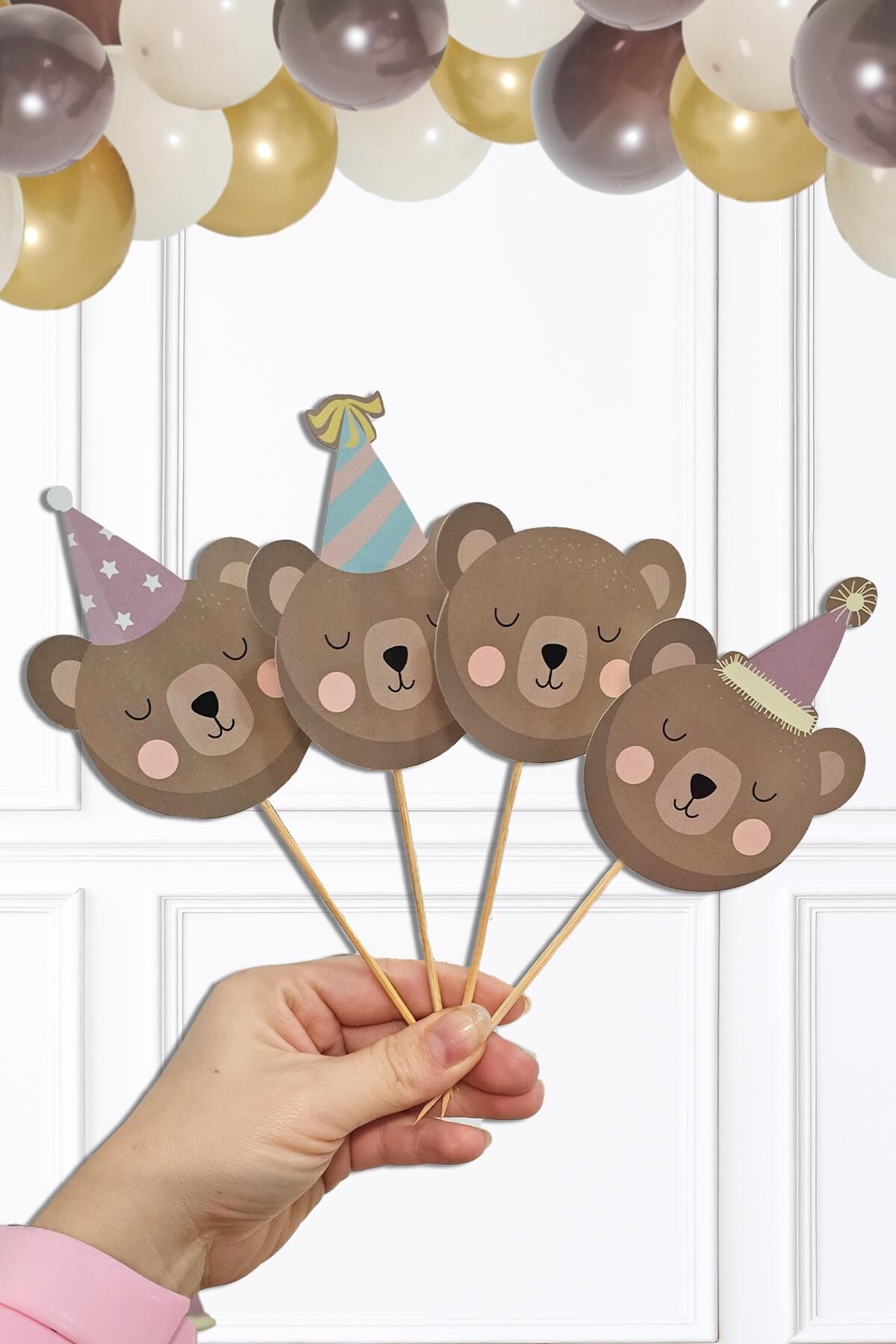 Ayıcık Tema Kürdan Süsleri Cupcake Süsleri Retro Ayı Konsept Lüks Büyük Boy 10lu Paket