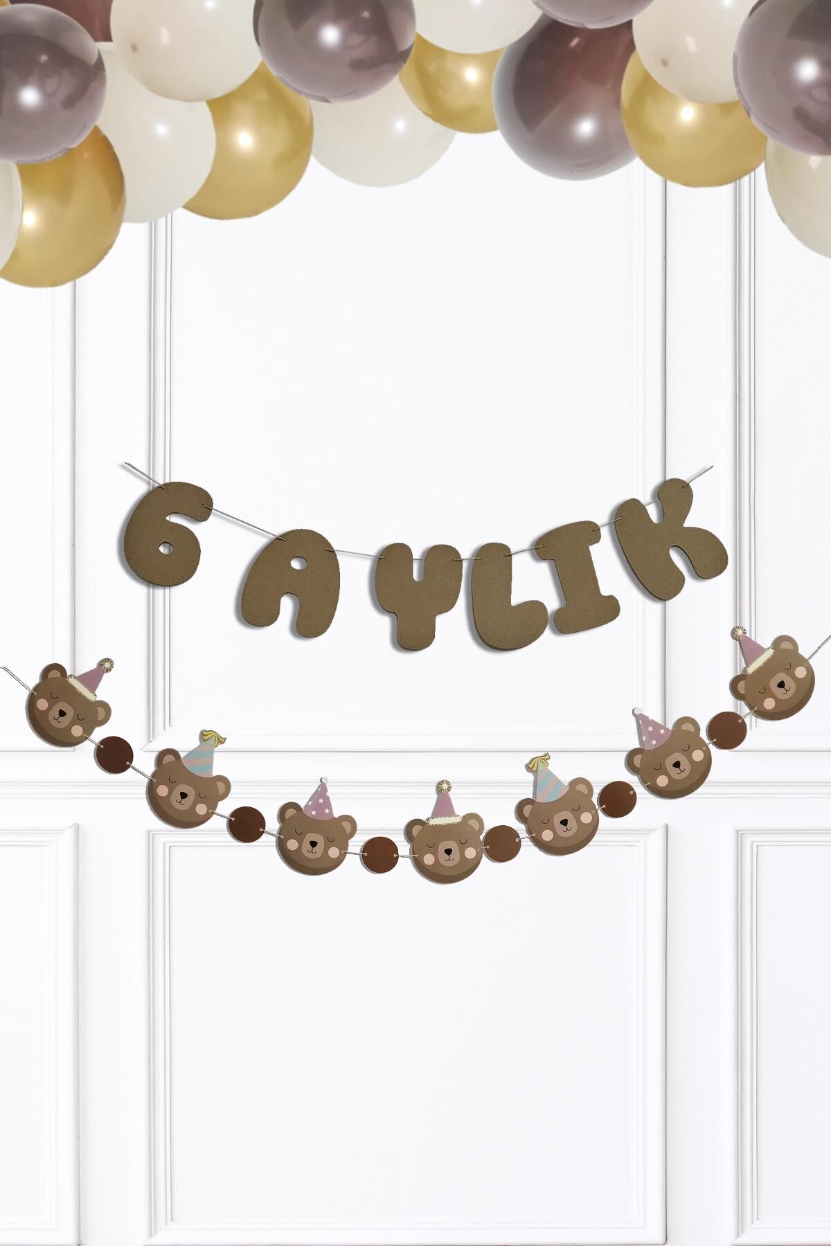 Ayı Konsept 6 Aylık Banner Yarım Yaş Partisi 6 Aylık Yazılı Ayıcıklı 2li Banner Süs