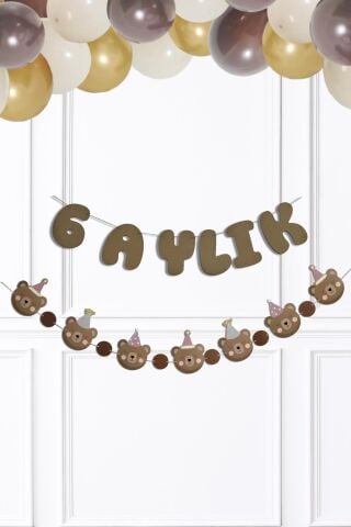 Ayı Konsept 6 Aylık Banner Yarım Yaş Partisi 6 Aylık Yazılı Ayıcıklı 2li Banner Süs