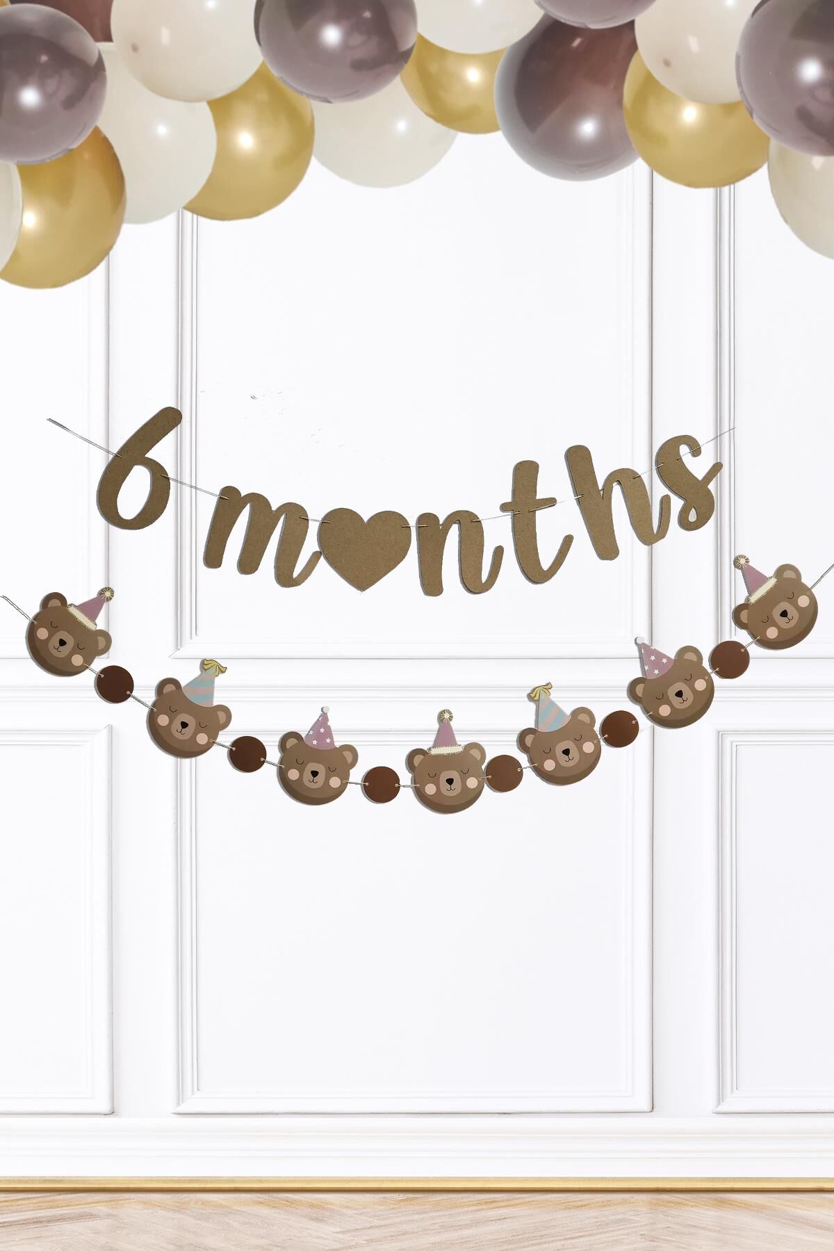 Ayı Konsept 6 Months Banner Yarım Yaş Partisi 6 Months Yazılı Ayıcıklı 2li Banner Süs