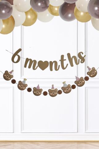 Ayı Konsept 6 Months Banner Yarım Yaş Partisi 6 Months Yazılı Ayıcıklı 2li Banner Süs