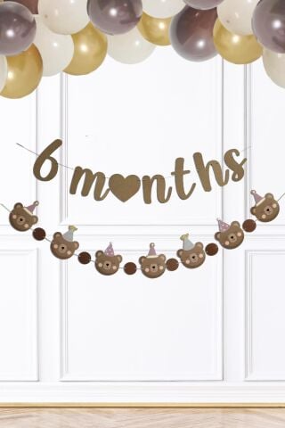 Ayı Konsept 6 Months Banner Yarım Yaş Partisi 6 Months Yazılı Ayıcıklı 2li Banner Süs