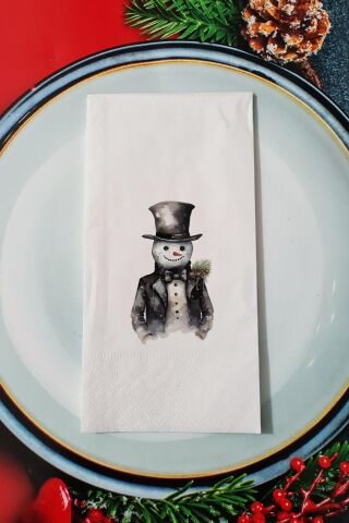 Yakışıklı Kardan Adam Desenli Yılbaşı - Yeni Yıl Sunum Peçetesi