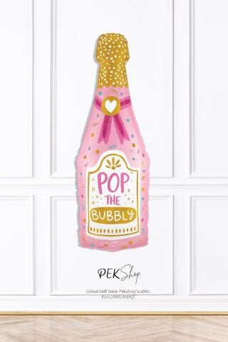 Pembe Parıltılı Şampanya Şişesi Folyo Balon 90cm