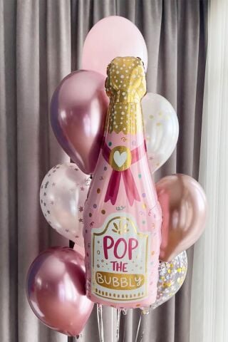 Pembe Parıltılı Şampanya Şişesi Folyo Balon 90cm