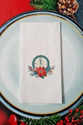 Yeni Yıla 1 Kala Saat Desenli Yılbaşı - Yeni Yıl Sunum Peçetesi