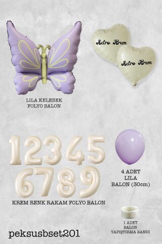 Retro Lila Kelebek Tema Doğum Günü Balon Zinciri Seti 7