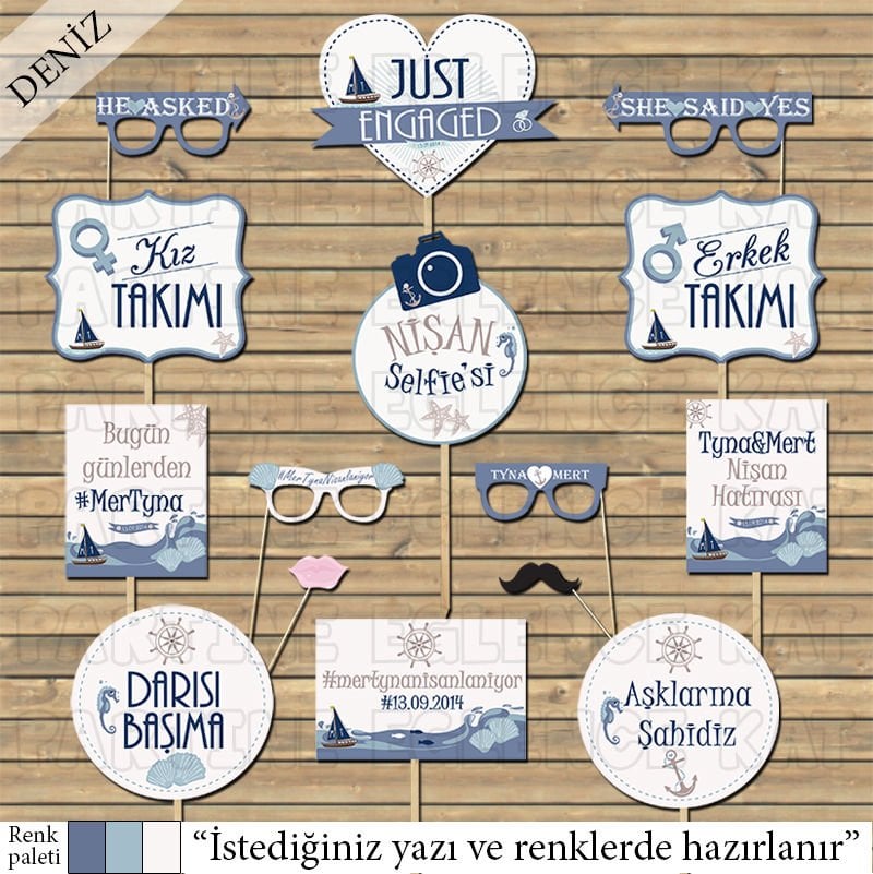 Vintage Marin Konsept Konuşma Balonları Seti